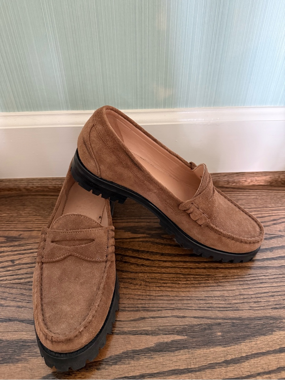 J. Crew Tan Suede Lug Sole Penny Loafers